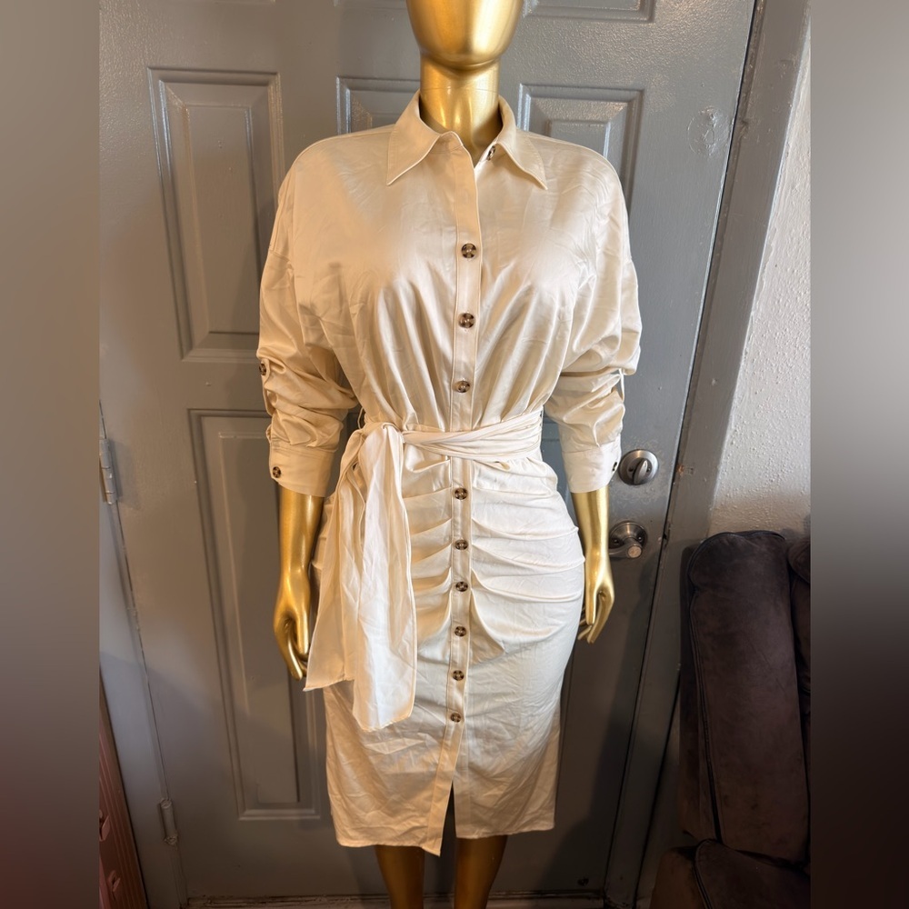 ANTONIO MELANI Cream Midi Tie-Waist Skirt - Picture 2 of 6